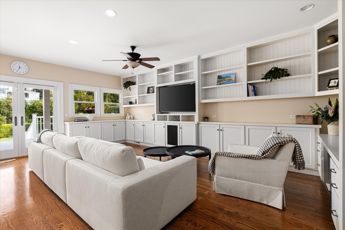 Family room looking out to the french doors